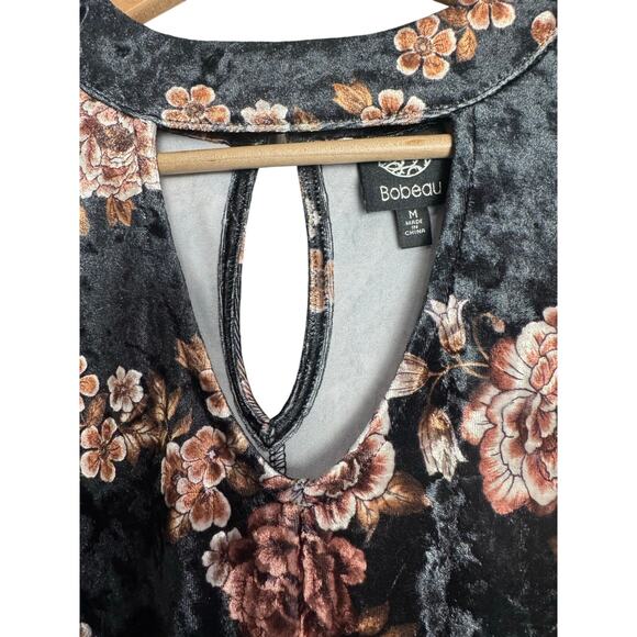 Bobeau Floral Velvet Like Long Sleeve Dress | Black Gold Rose Print | Size M - Picture 3 of 6